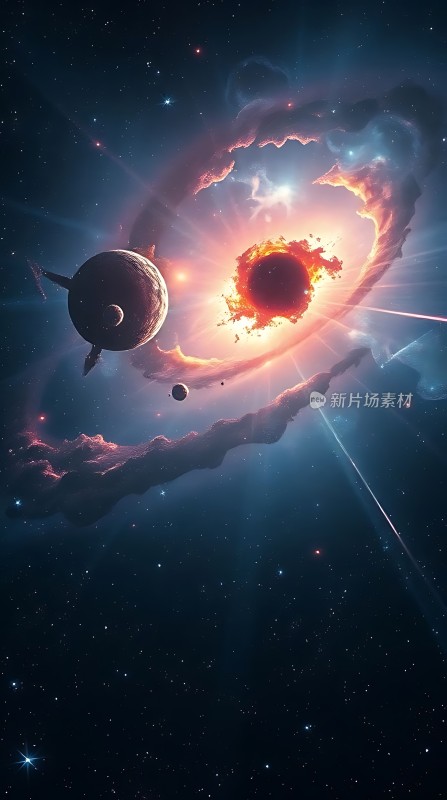 宇宙奇观行星环与恒星碰撞