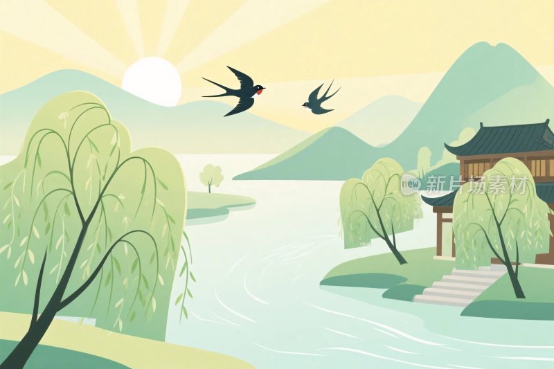 古风山水风景插画