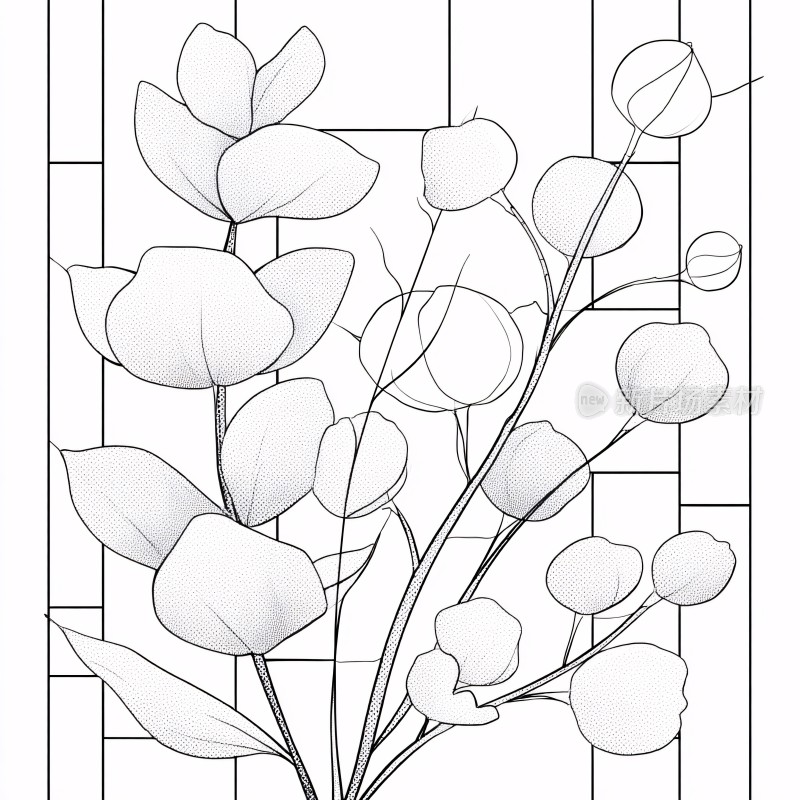 黑白花卉线条插画