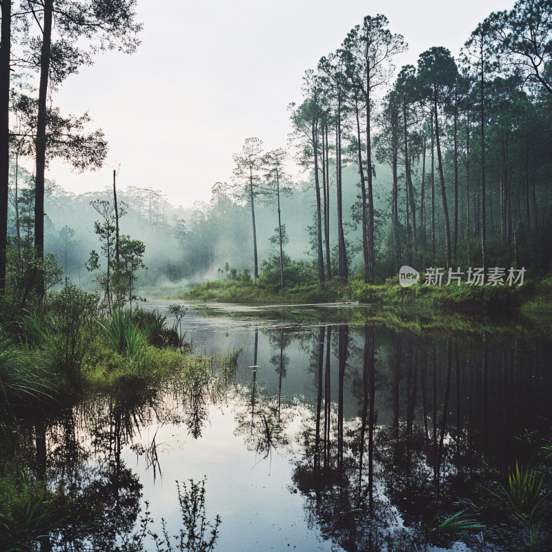 晨光中的水林