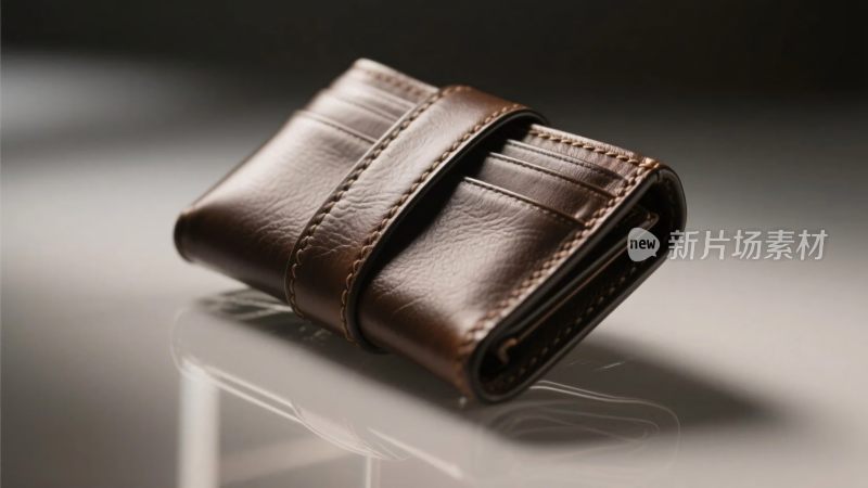 棕色皮革钱包特写
