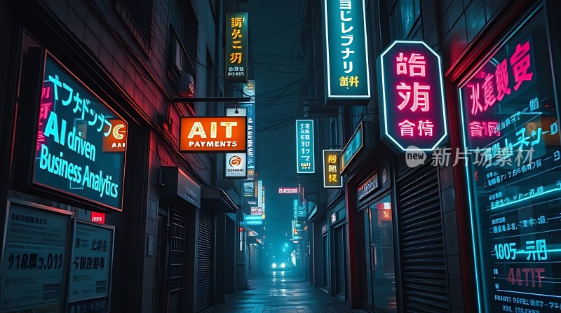 霓虹灯下的繁华街道