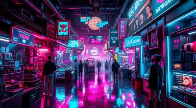 霓虹灯下的未来都市风情街