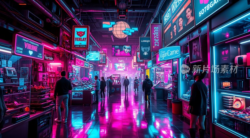 霓虹灯下的未来都市风情街