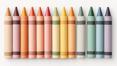 一排彩色蜡笔插画