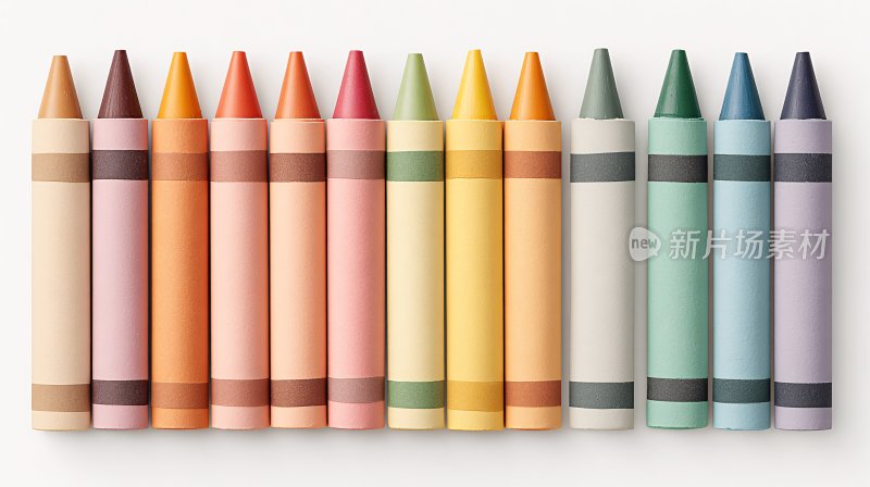 一排彩色蜡笔插画