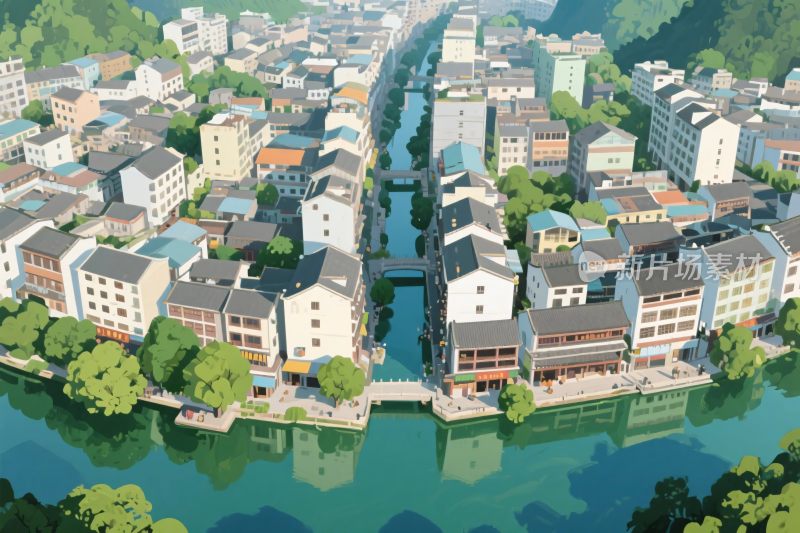 水乡古镇俯瞰图