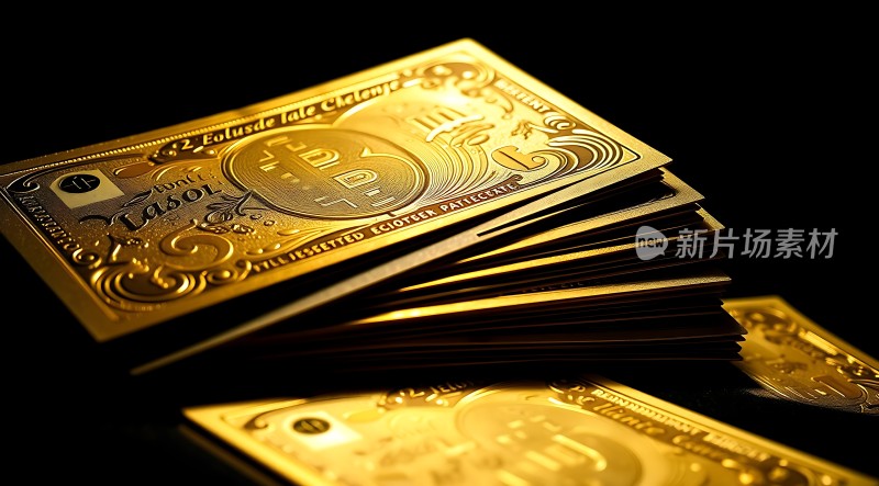 黄金比特币现金纸币堆叠