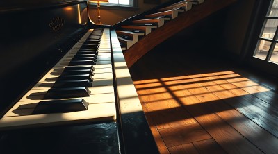 阳光下的钢琴与楼梯 阳光下的钢琴与楼梯