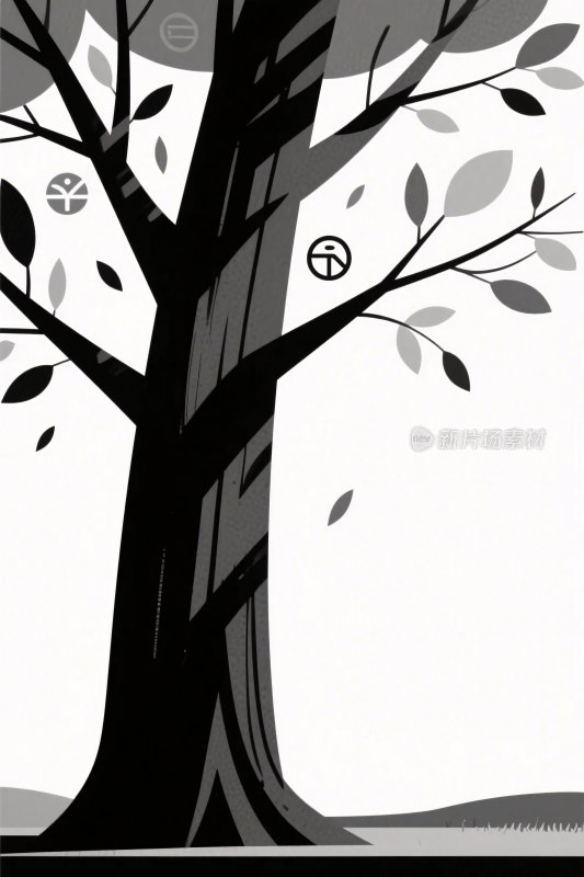 树木黑白插画