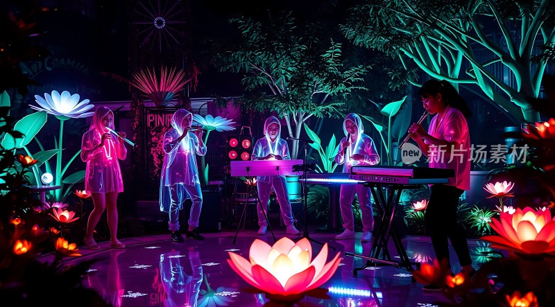 霓虹灯光下的音乐派对