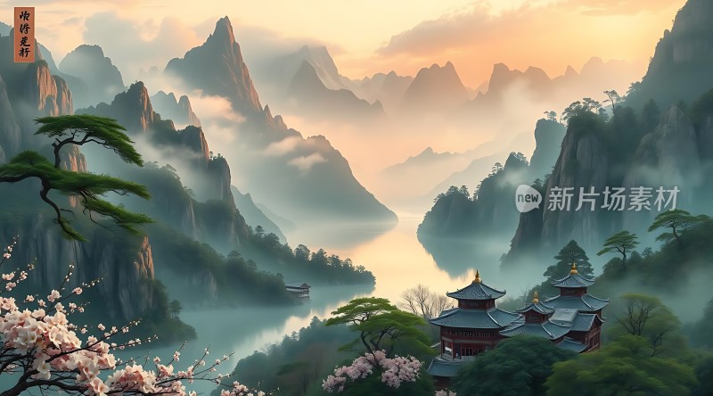 晨雾中的山水画卷