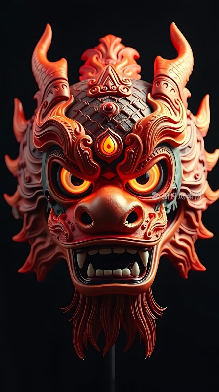 红色龙面具威武霸气细节精致色彩鲜艳