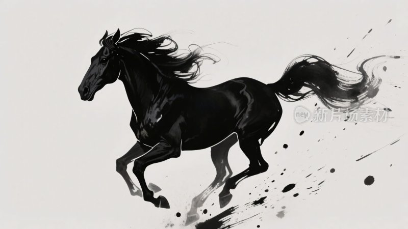 奔跑的黑色骏马插画
