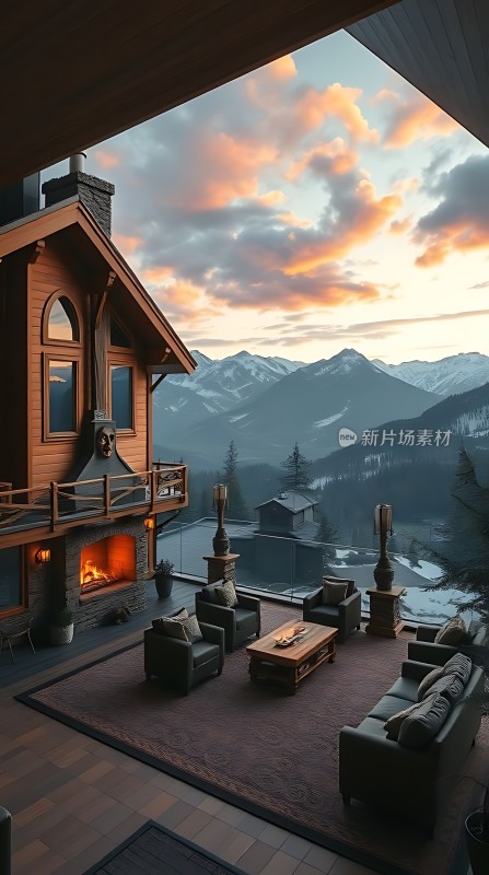 雪山木屋温馨火炉旁的宁静时光