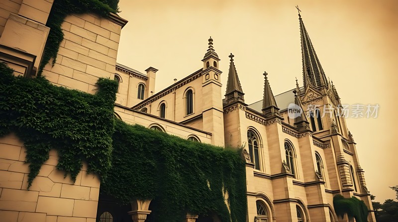 古建筑绿藤缠绕神秘而宁静