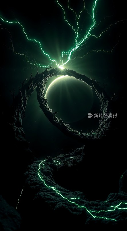 绿色闪电环绕神秘黑洞