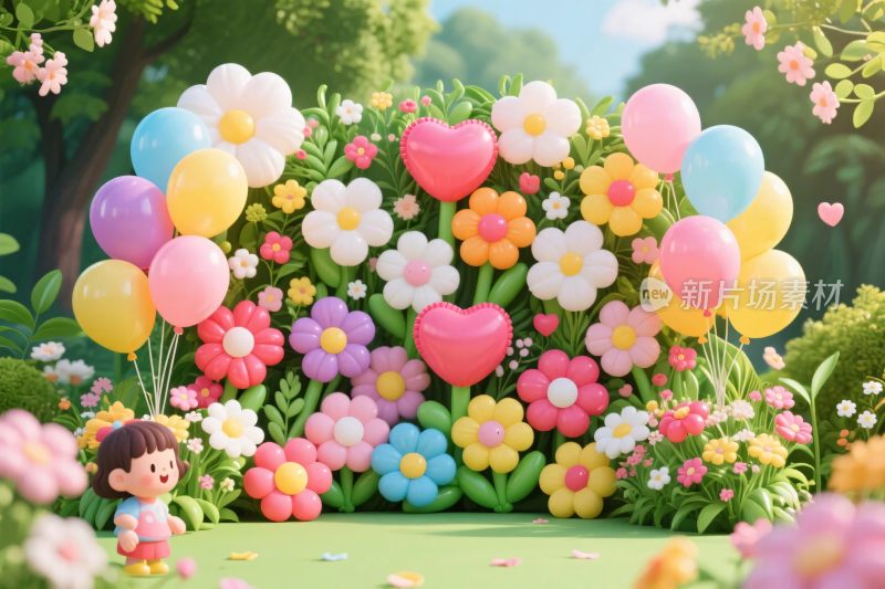 梦幻卡通鲜花气球场景