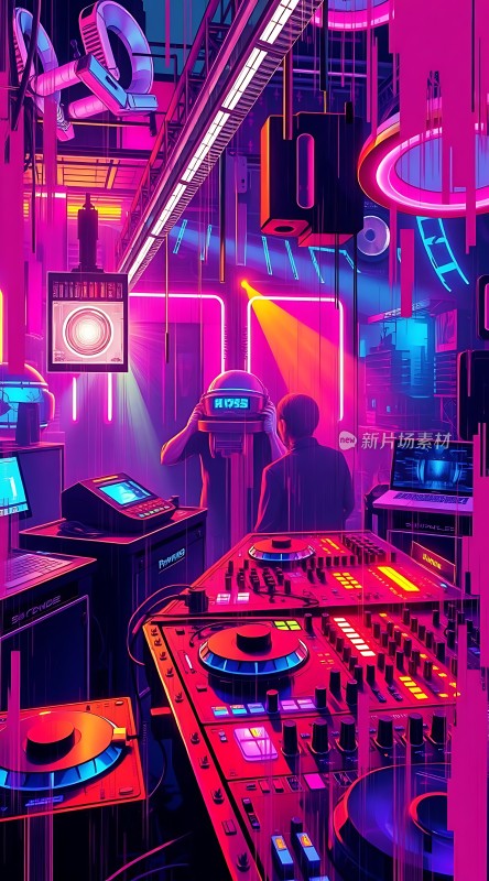 霓虹灯下的未来派对现场