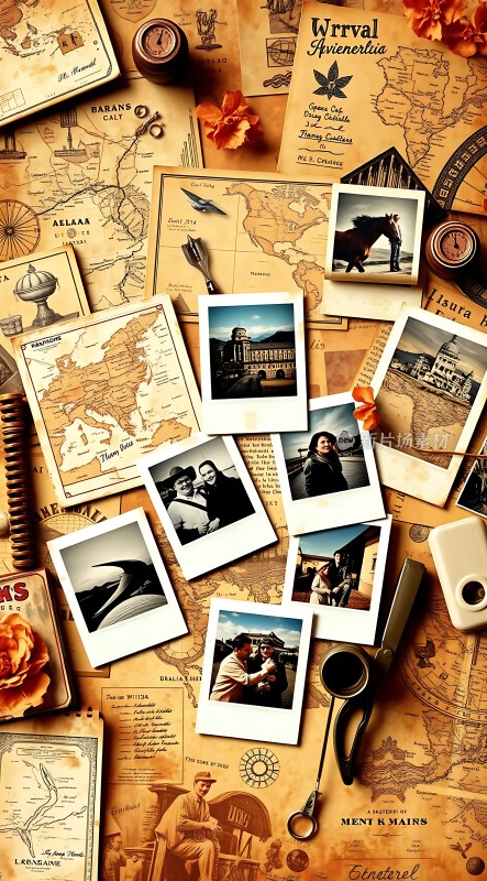 旅行回忆复古地图与照片的温馨故事