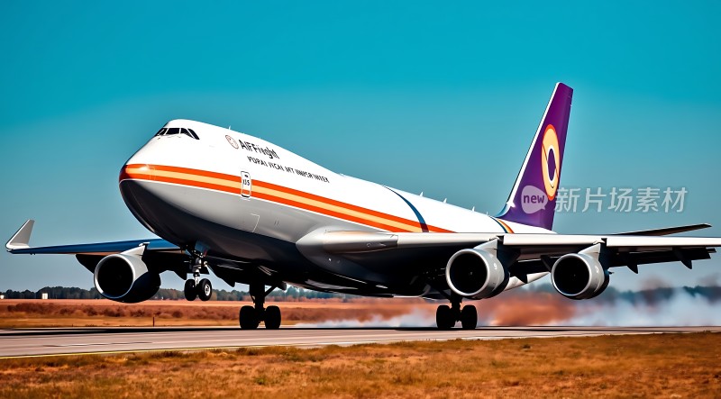 紫色尾翼货机起飞
