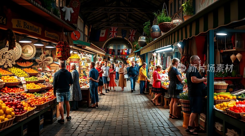 热闹市场琳琅满目商品人来人往