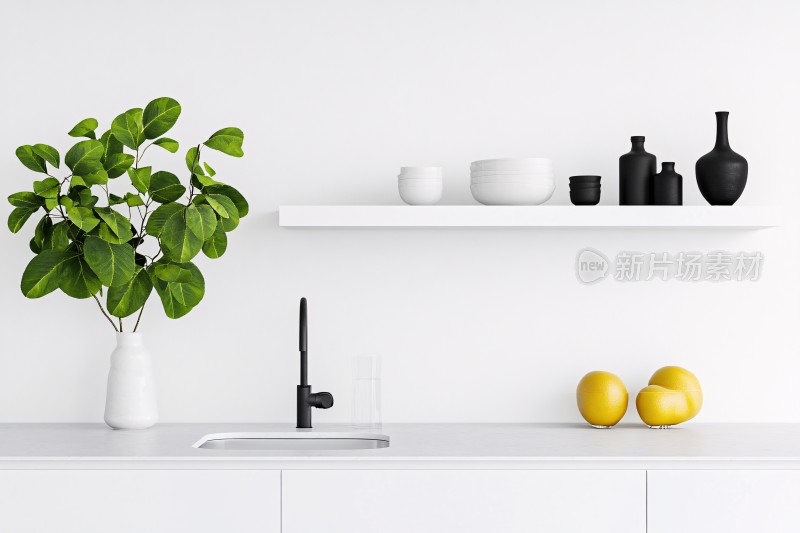 简约厨房绿植与摆件装饰画面