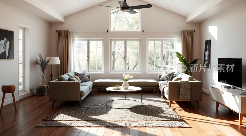 现代简约客厅阳光洒落舒适温馨