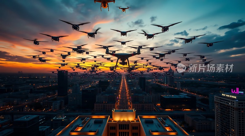 无人机编队飞越城市天际线