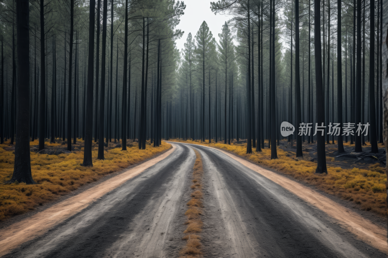 一条土路蜿蜒穿过树林高清风景图片