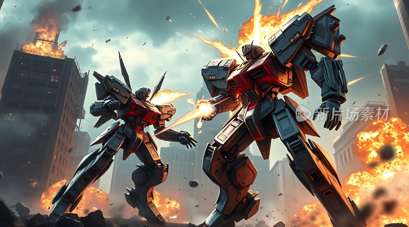 机甲对决城市战火中的钢铁雄师