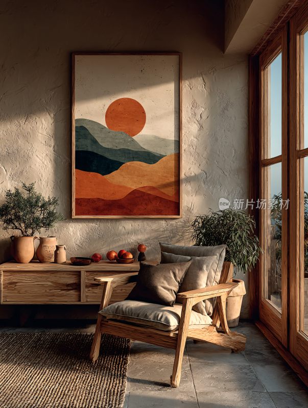 温馨室内角落与装饰画场景