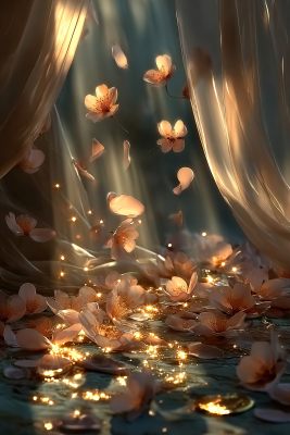 梦幻花瓣飘落的唯美场景