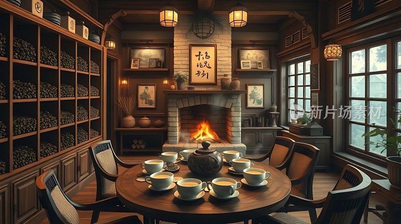 古风茶室雅集图