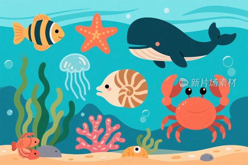 海洋生物卡通插画
