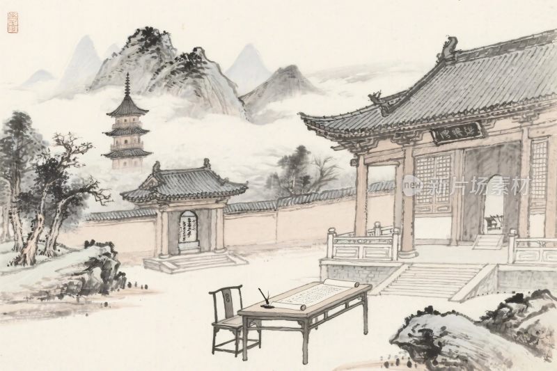 中国古风山水插画