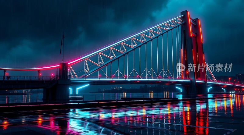 霓虹灯光下的彩虹桥