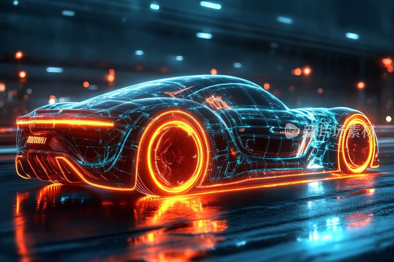 炫酷霓虹线条跑车科幻画面