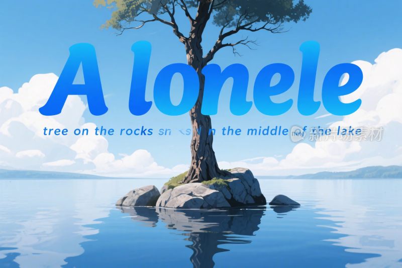 湖中孤树插画