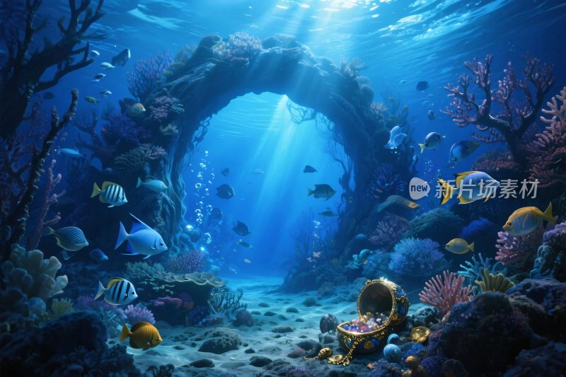 水下圆洞海洋插画