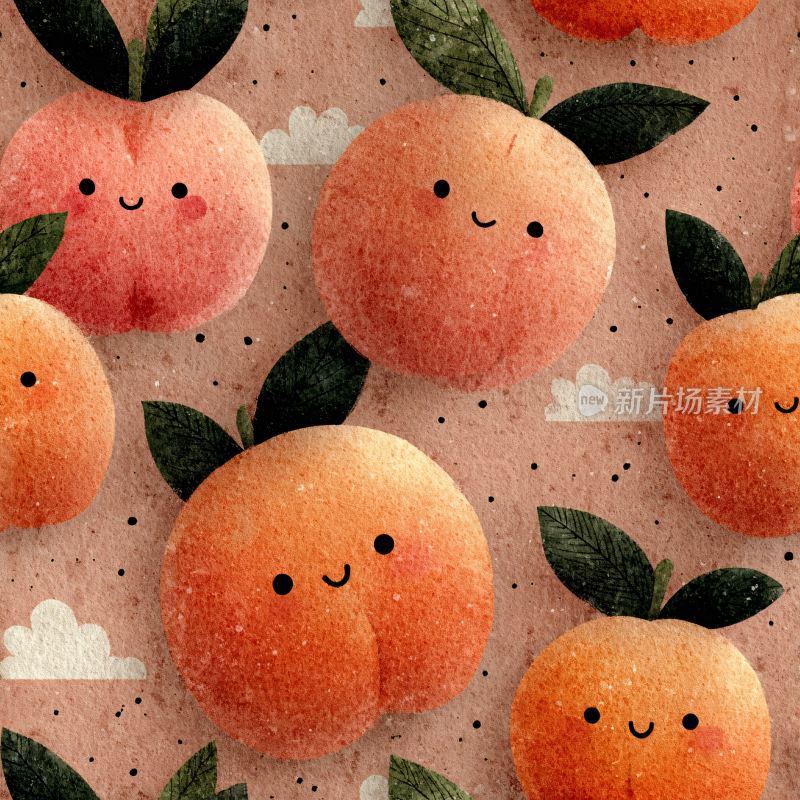 可爱笑脸桃子插画图案