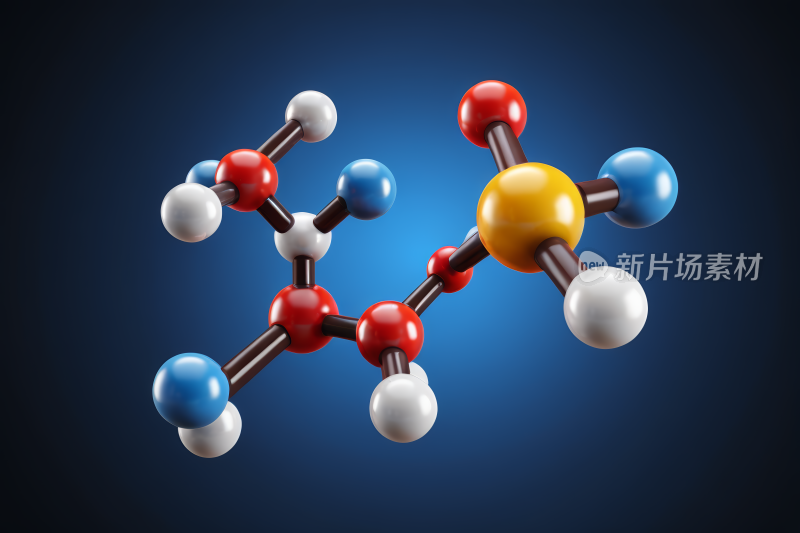 一个分子特写有几个彩色球和蓝色背景图片