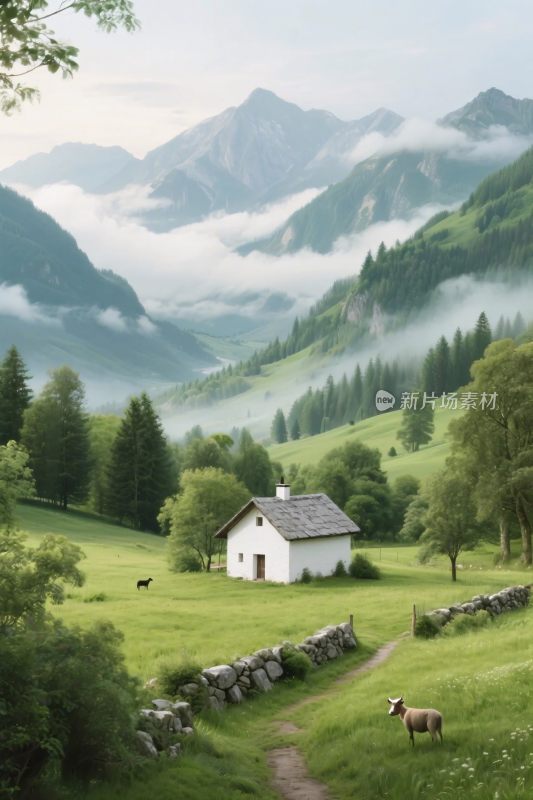 山水田园风景插画