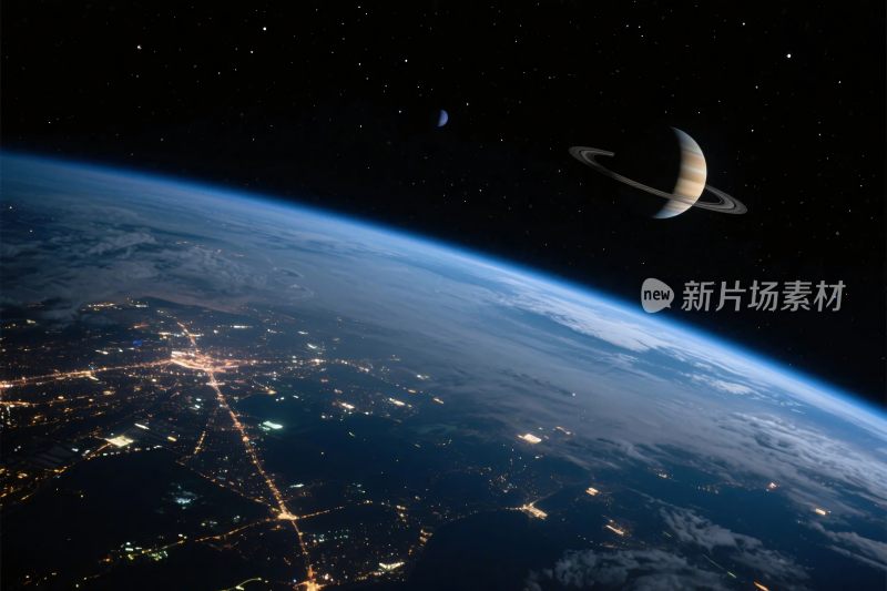 太空地球与土星景观