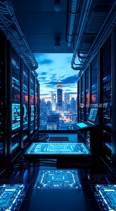 科技感数据中心城市夜景尽收眼底