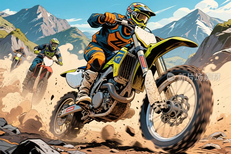 越野摩托车手山间飞驰