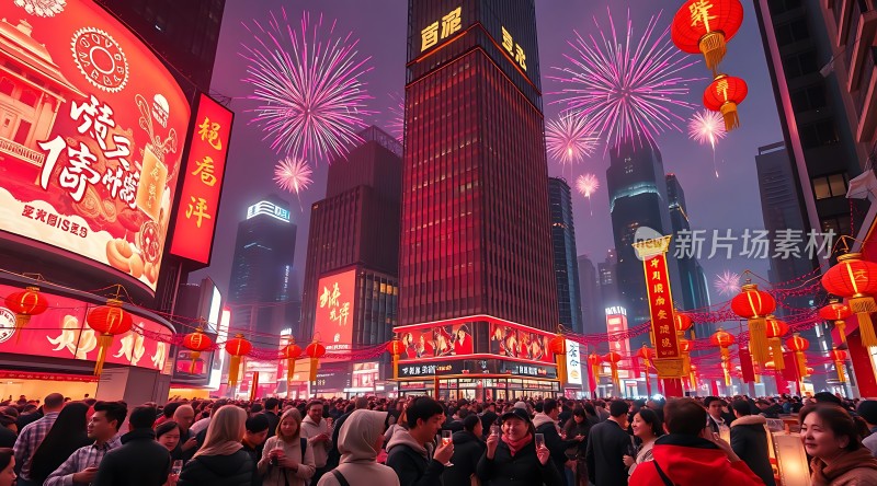 繁华都市新年夜烟花绽放庆团圆