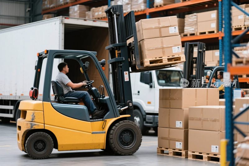 仓库叉车搬运货物