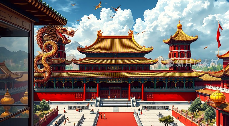 东方宫殿龙腾云起红墙金瓦盛世华章