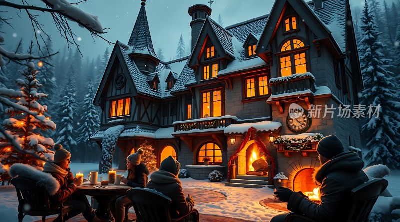冬日暖炉旁温馨聚会